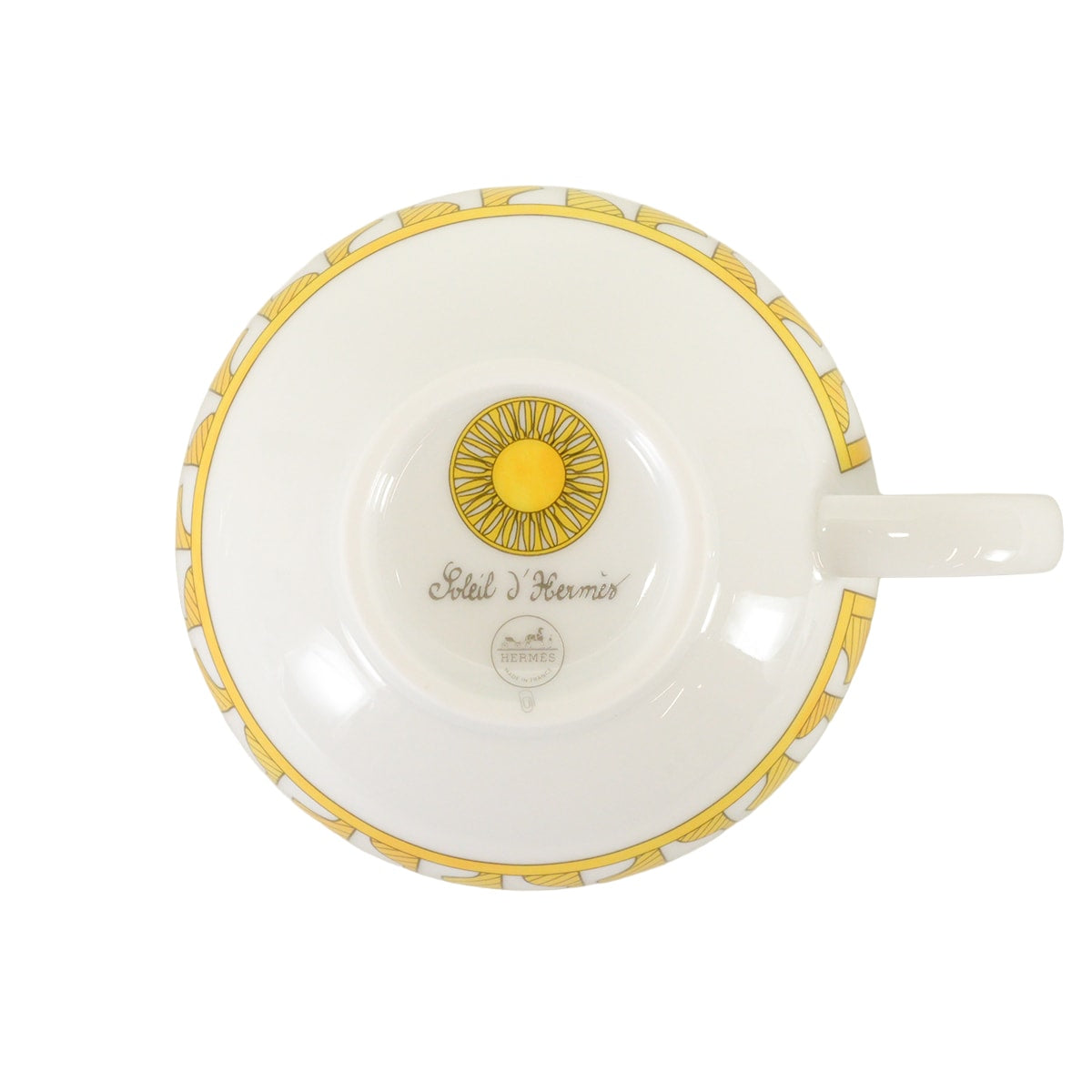 HERMES mug cup Tea Cup and Saucer Soleil d'Hermes 200mlJaune/Blanc (White) Porcelain P046016P[EXCELLENT][Authentic]