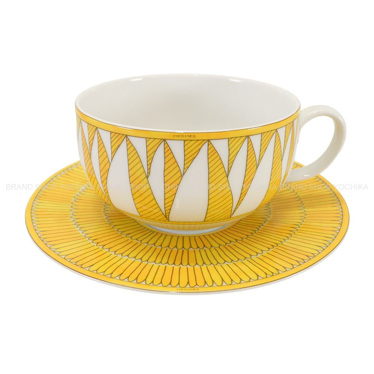 HERMES mug cup Morning Cup and Saucer Soleil d'Hermes 350mlJaune/Blanc (White) Porcelain P046015P[EXCELLENT][Authentic]