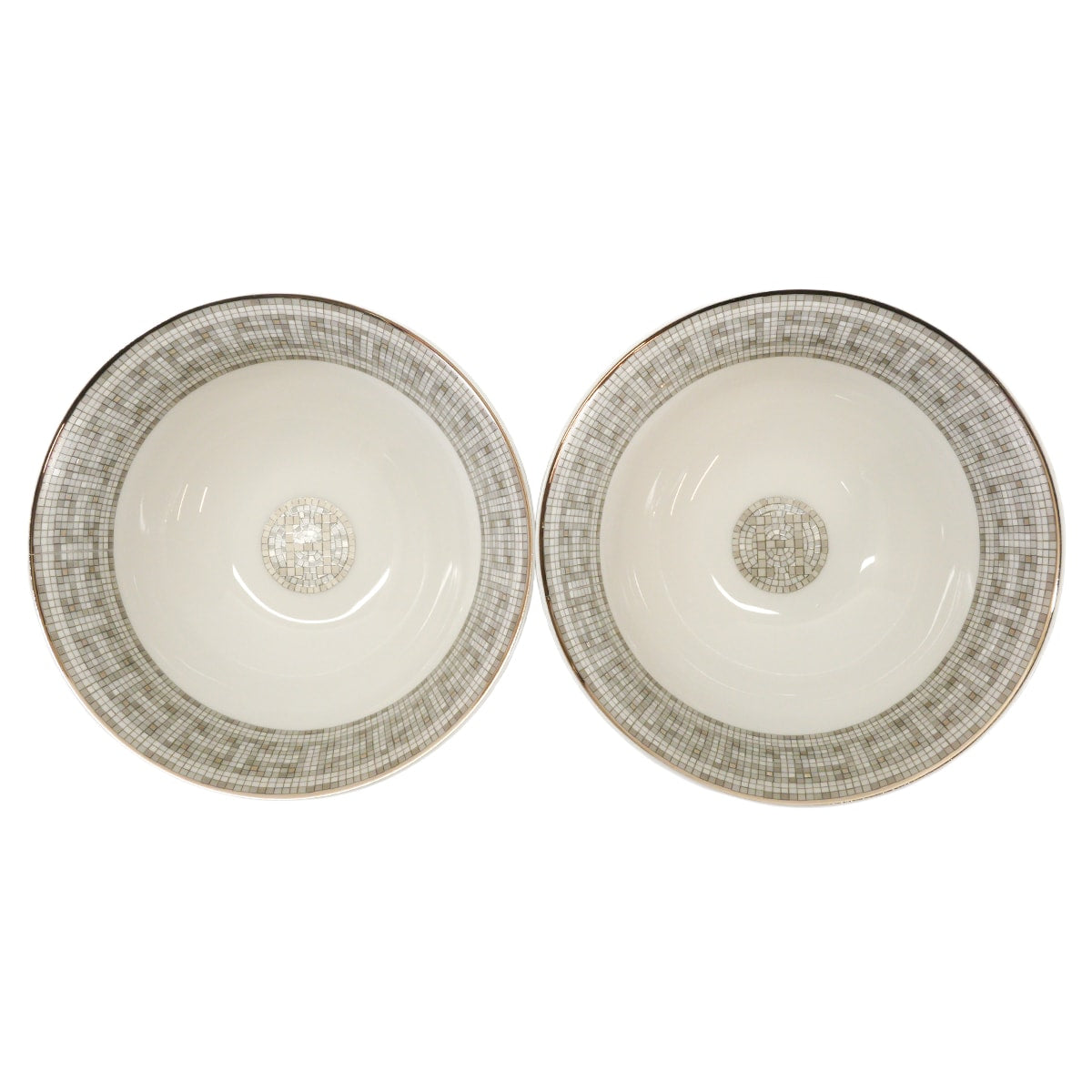 HERMES Plate Rice Bowl Mosaique au 24Platine Porcelain P035084P[EXCELLENT][Authentic]