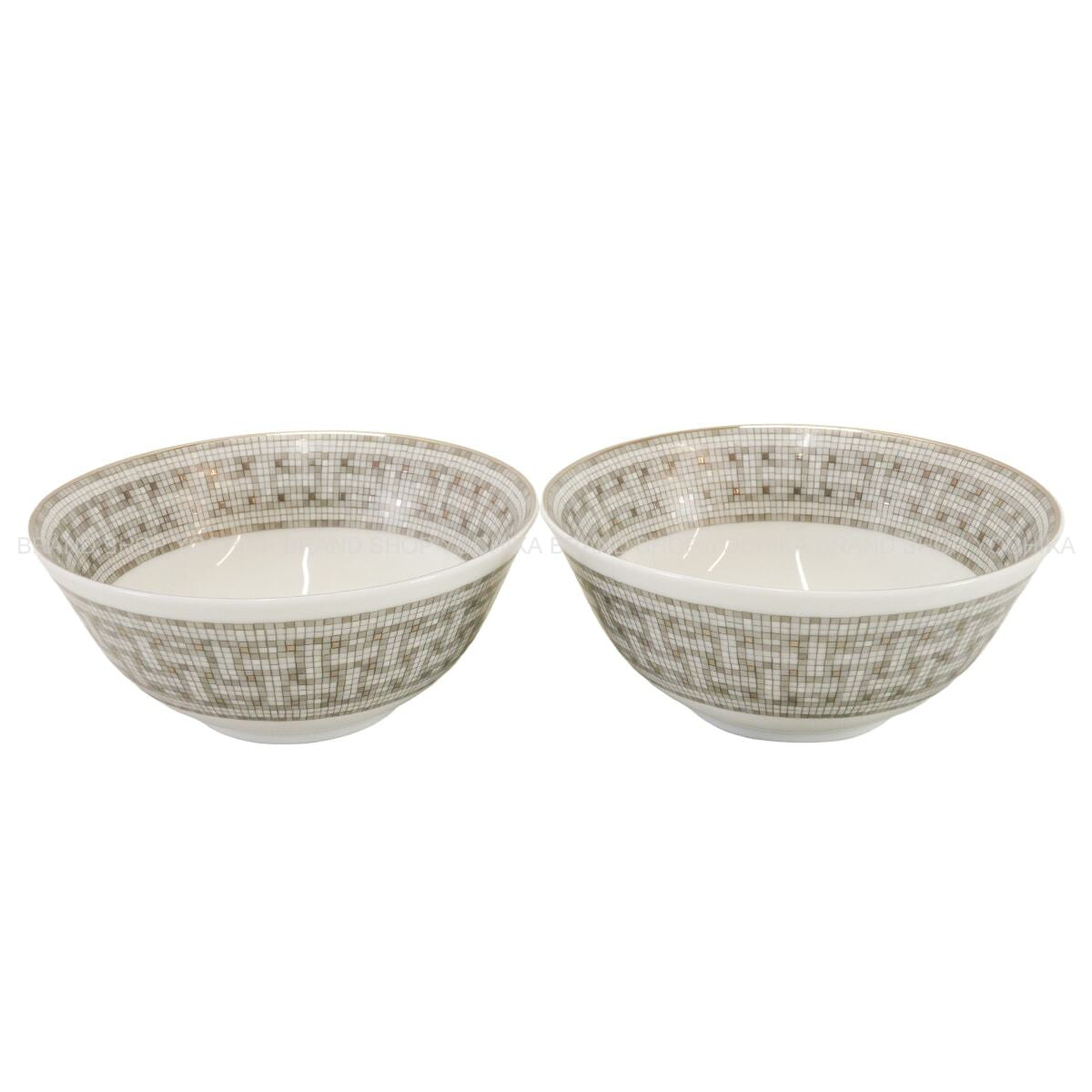 HERMES Plate Rice Bowl Mosaique au 24Platine Porcelain P035084P[EXCELLENT][Authentic]