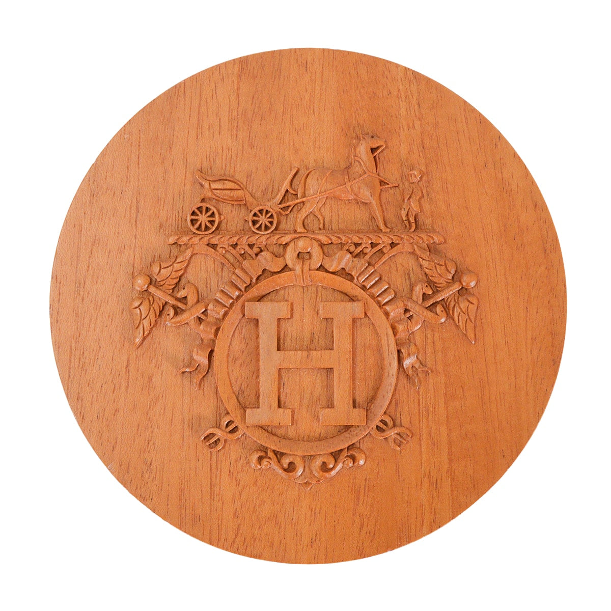 [Pre-loved] HERMES Round Box Ex-Libris Twilly Trinket CaseNatural Lacquered Wood[LIKE NEW][Authentic]