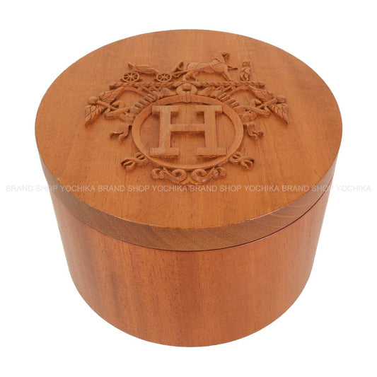 [Pre-loved] HERMES Round Box Ex-Libris Twilly Trinket CaseNatural Lacquered Wood[LIKE NEW][Authentic]