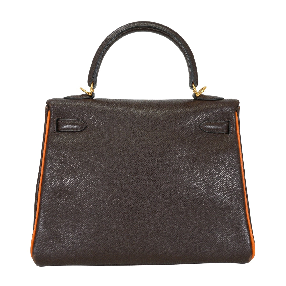 [Pre-loved] HERMES Shoulder bag Kelly25 Retourne Bicolor Chocolat/Orange Veau Epsom Gold HW Stamp □I[USED A][Authentic]