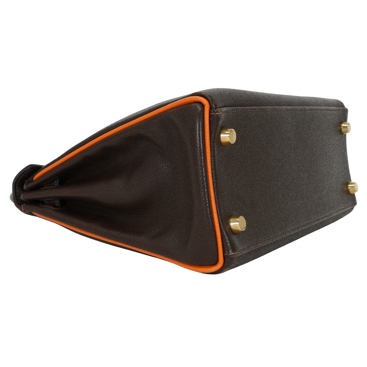 [Pre-loved] HERMES Shoulder bag Kelly25 Retourne Bicolor Chocolat/Orange Veau Epsom Gold HW Stamp □I[USED A][Authentic]