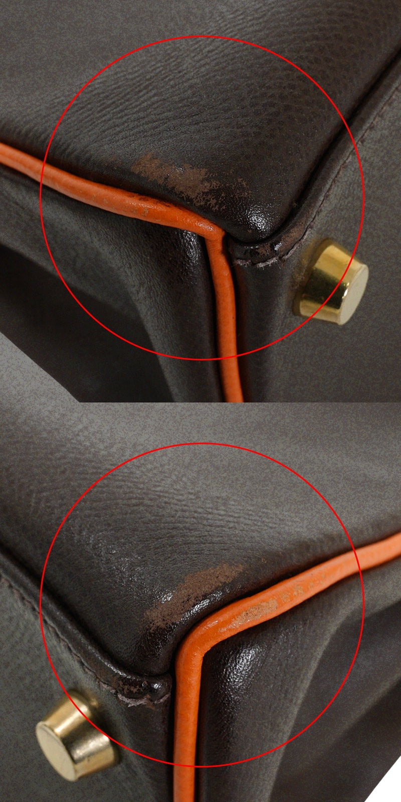 [Pre-loved] HERMES Shoulder bag Kelly25 Retourne Bicolor Chocolat/Orange Veau Epsom Gold HW Stamp □I[USED A][Authentic]