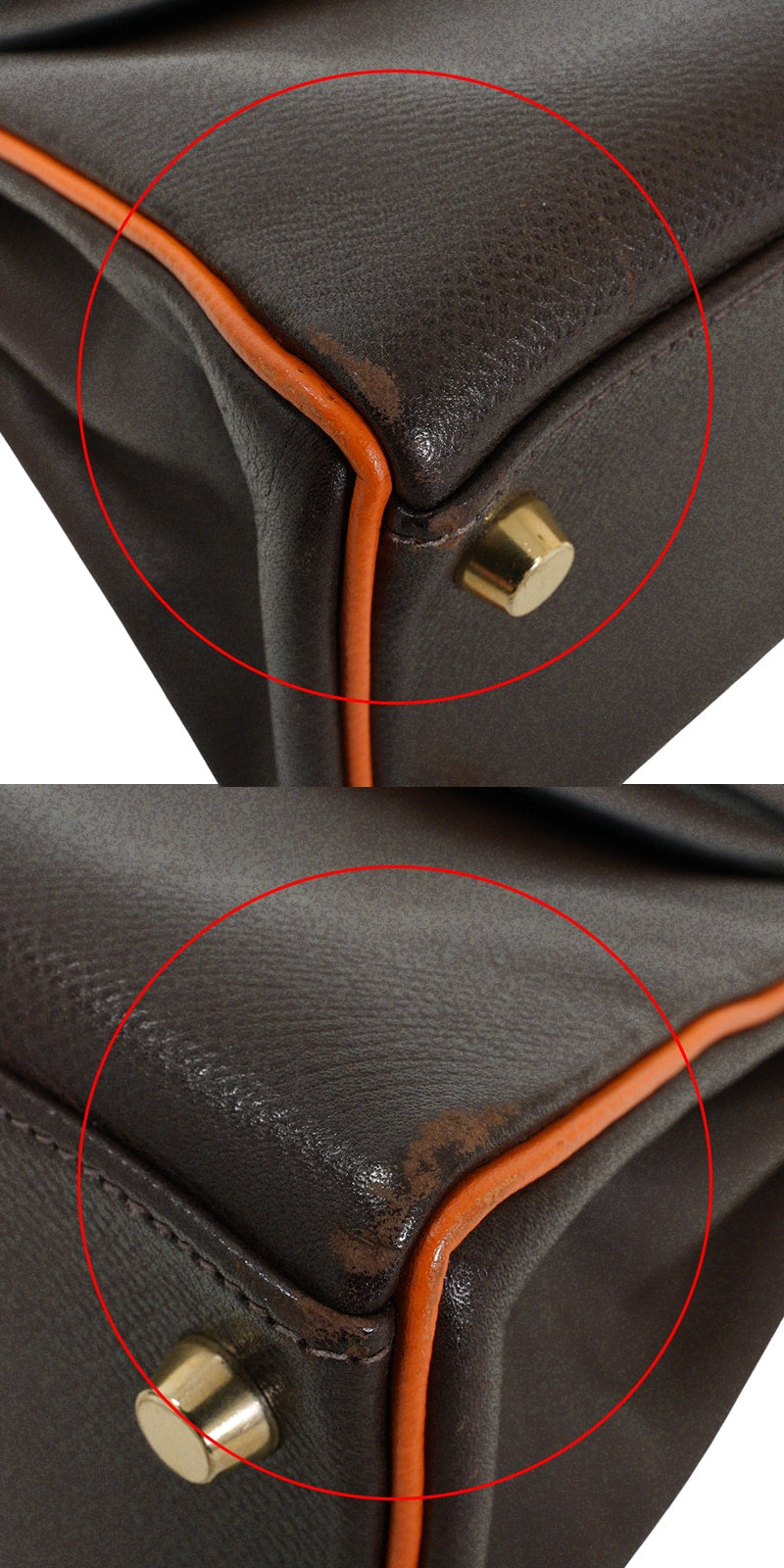 [Pre-loved] HERMES Shoulder bag Kelly25 Retourne Bicolor Chocolat/Orange Veau Epsom Gold HW Stamp □I[USED A][Authentic]