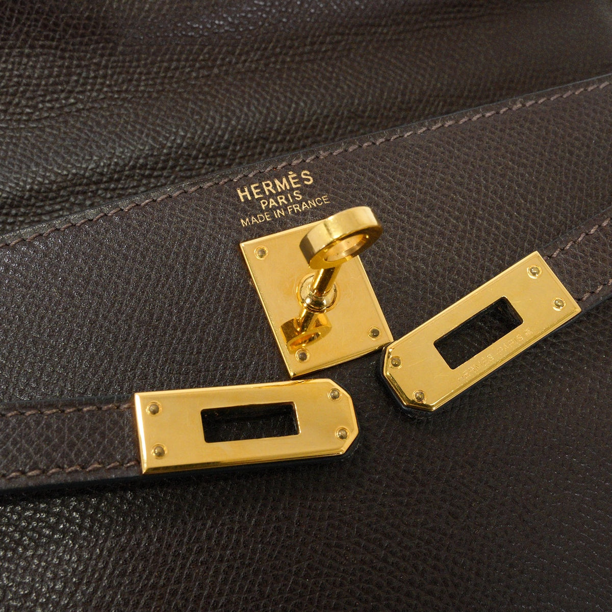 [Pre-loved] HERMES Shoulder bag Kelly25 Retourne Bicolor Chocolat/Orange Veau Epsom Gold HW Stamp □I[USED A][Authentic]