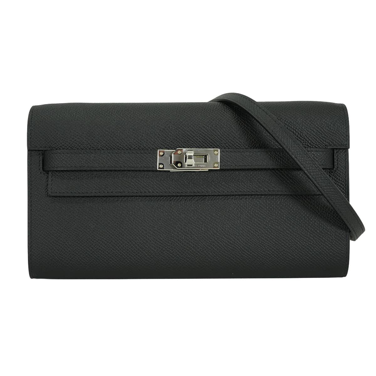 HERMES long wallet Kelly Wallet Long To Go Noir (Black) Veau Epsom Silver HW Stamp G[BRAND NEW][Authentic]