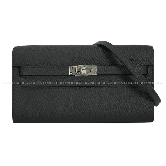 HERMES long wallet Kelly Wallet Long To Go Noir (Black) Veau Epsom Silver HW Stamp G[BRAND NEW][Authentic]