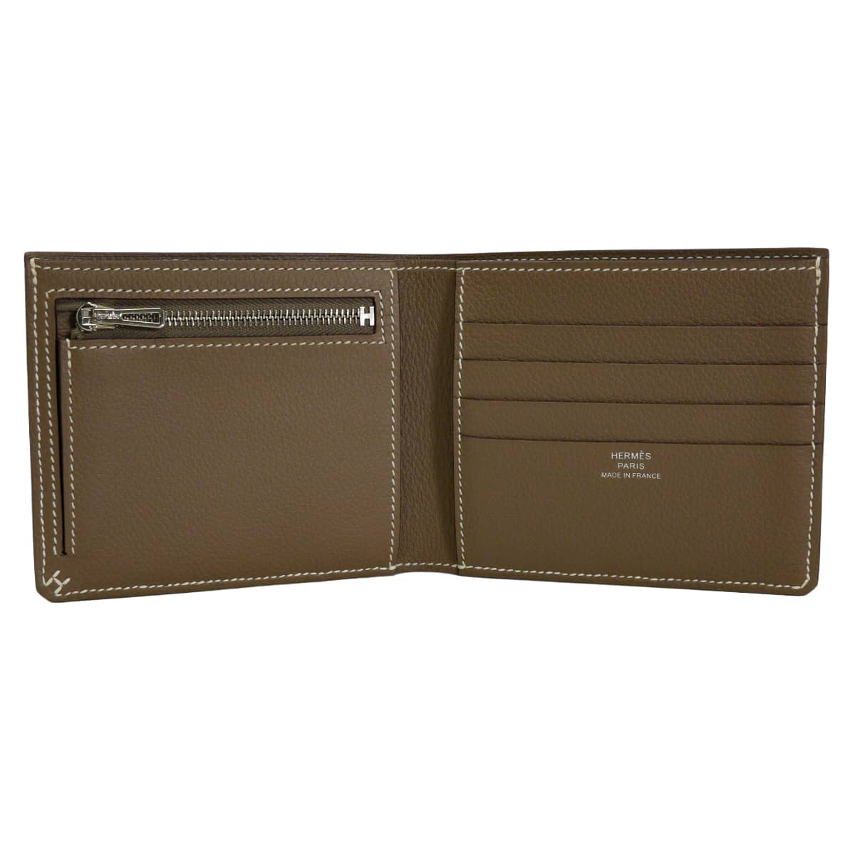 HERMES Bi-fold wallet H Sellier Compact Bias H Etoupe Evercolor Silver HW Stamp B[EXCELLENT][Authentic]