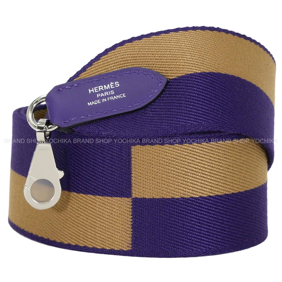 HERMES shoulder strap Bandouliere 50mm 105cm Sangles Casaque Purple/Dune Toile/Veau Swift Silver HW Stamp G[BRAND NEW][Authentic]
