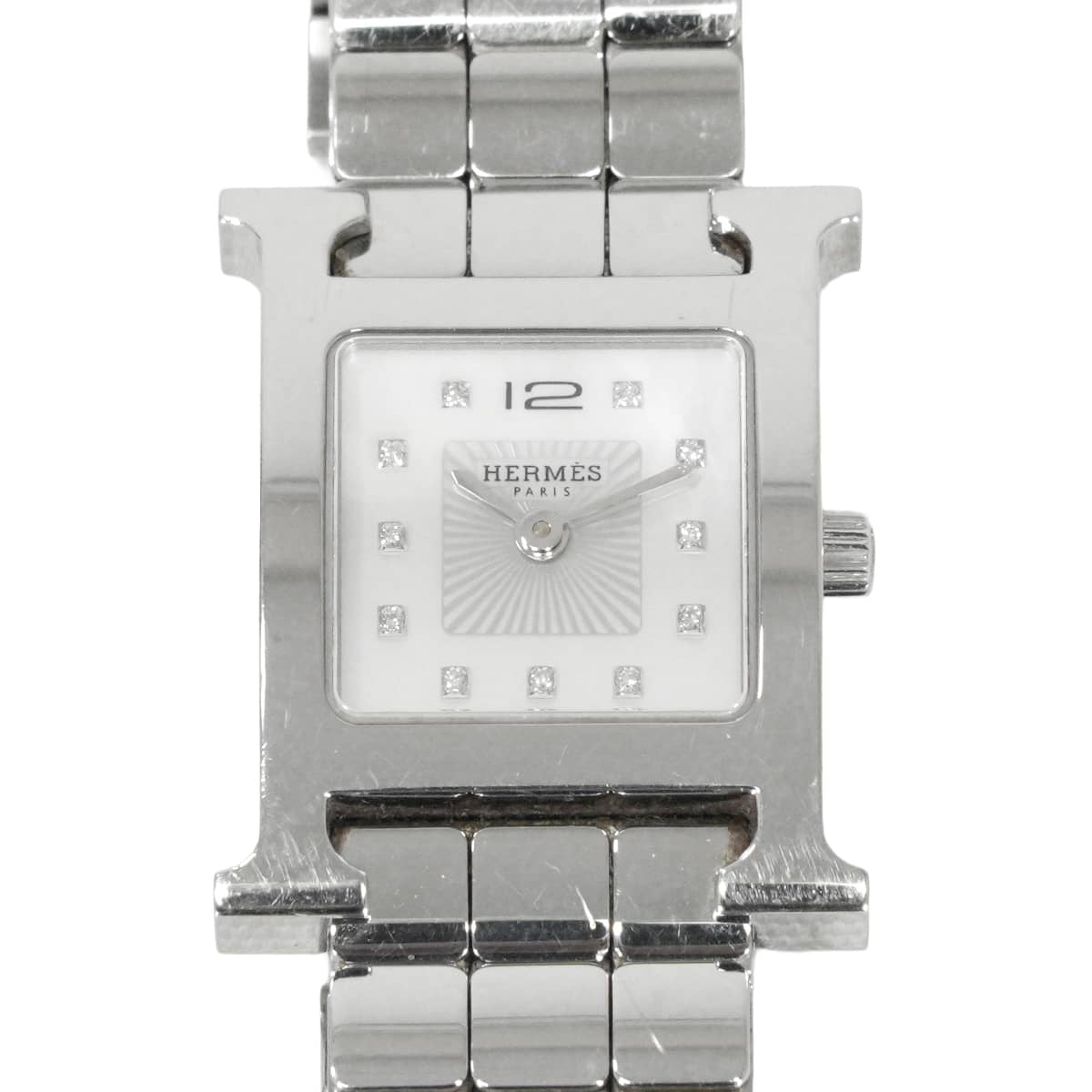 [Pre-loved] HERMES Watches Heure H HH1.210 Quartz 11P Silver Stainless steel/Mother of Pearl/Diamond W053014WW00[USED A][Authentic]