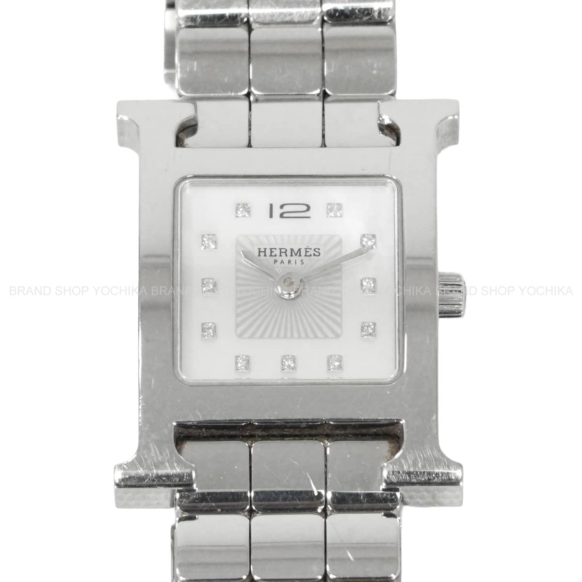 [Pre-loved] HERMES Watches Heure H HH1.210 Quartz 11P Silver Stainless steel/Mother of Pearl/Diamond W053014WW00[USED A][Authentic]