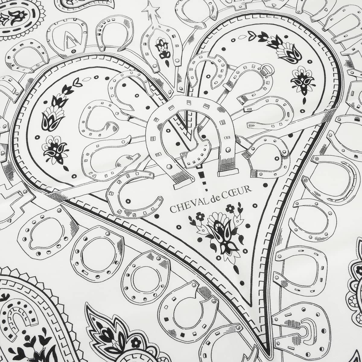 HERMES scarf Carre 140 Cheval de Coeur Bandana Blanc (White)/Noir (Black) Cashmere70% / Silk30%[EXCELLENT][Authentic]