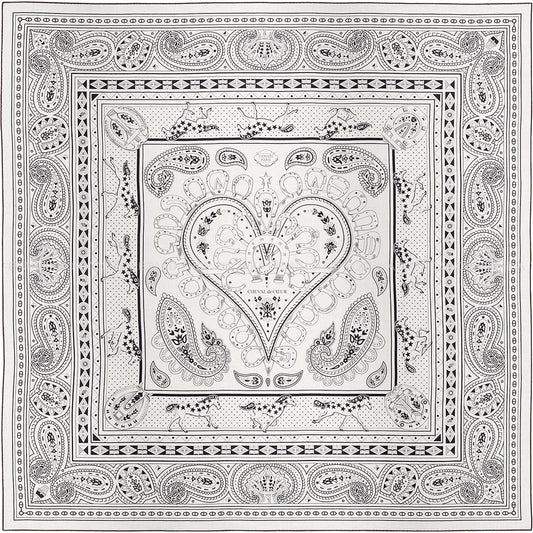 HERMES scarf Carre 140 Cheval de Coeur Bandana Blanc (White)/Noir (Black) Cashmere70% / Silk30%[EXCELLENT][Authentic]