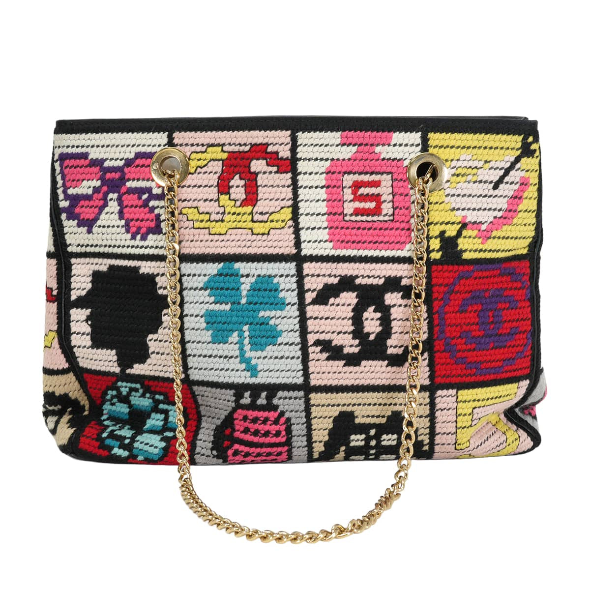 [Pre-loved] CHANEL Shoulder bag Icon No5 Fabric Multicolor Wool Champagne Gold HW[USED A][Authentic]