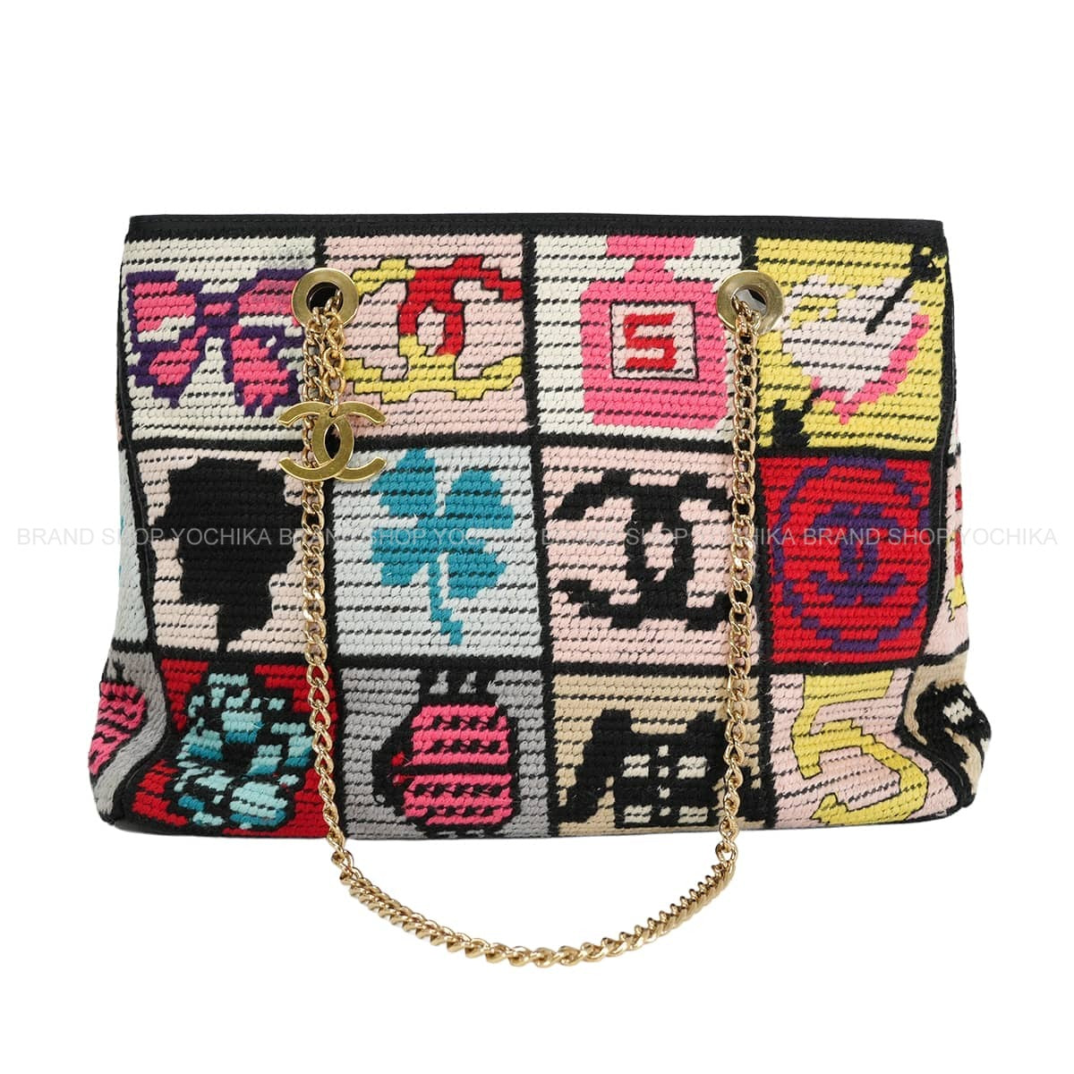[Pre-loved] CHANEL Shoulder bag Icon No5 Fabric Multicolor Wool Champagne Gold HW[USED A][Authentic]
