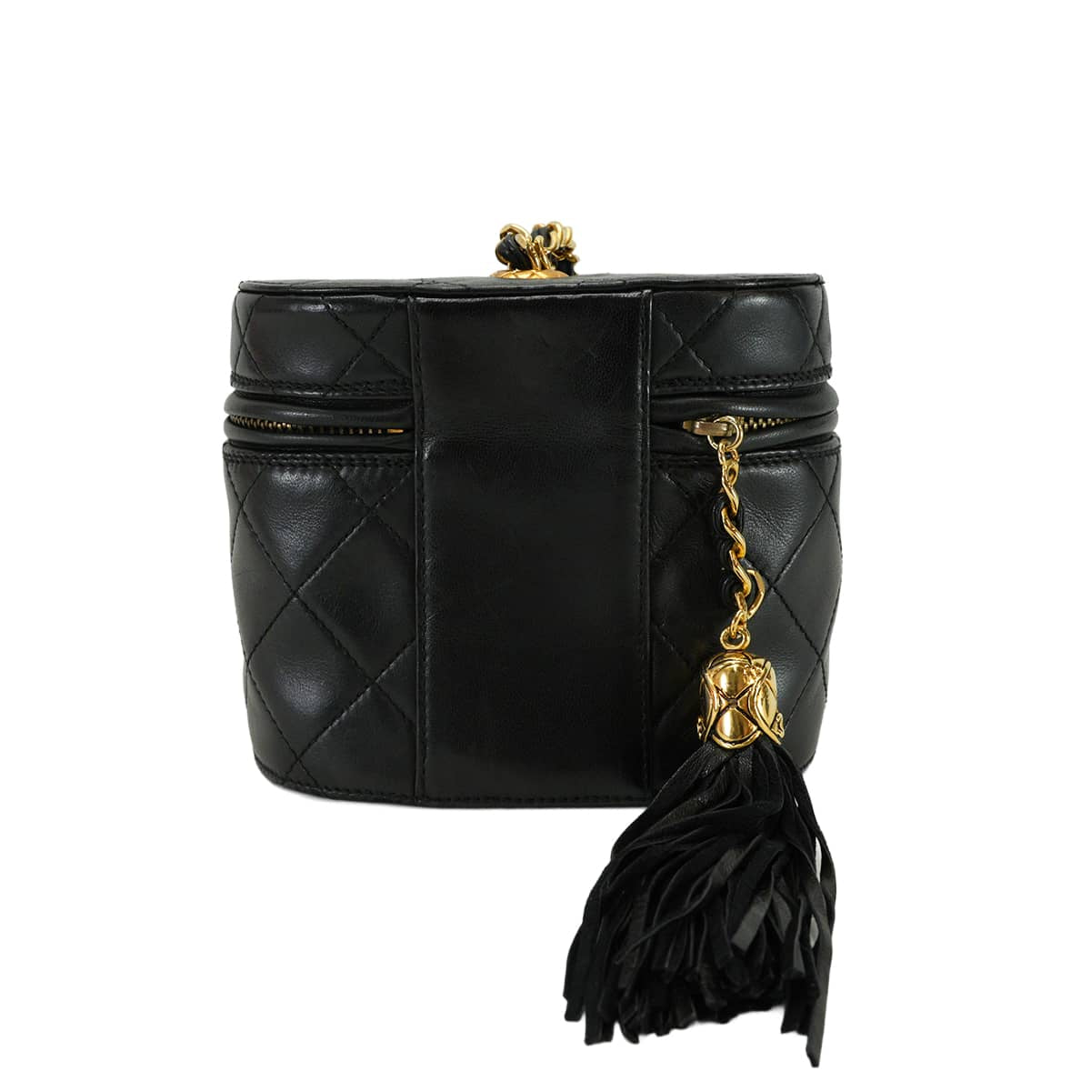 [Pre-loved] CHANEL Shoulder bag Vanity Chain Fringe Matelasse Coco Mark Vintage Noir (Black) Lambskin Gold HW[USED AB][Authentic]