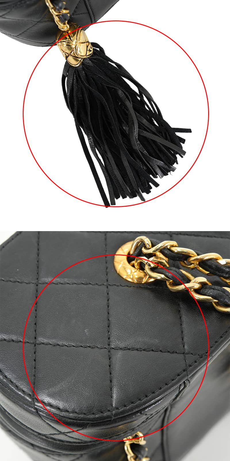 [Pre-loved] CHANEL Shoulder bag Vanity Chain Fringe Matelasse Coco Mark Vintage Noir (Black) Lambskin Gold HW[USED AB][Authentic]