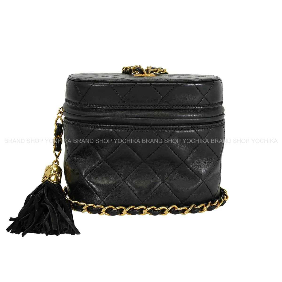 [Pre-loved] CHANEL Shoulder bag Vanity Chain Fringe Matelasse Coco Mark Vintage Noir (Black) Lambskin Gold HW[USED AB][Authentic]