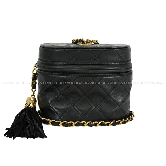 [Pre-loved] CHANEL Shoulder bag Vanity Chain Fringe Matelasse Coco Mark Vintage Noir (Black) Lambskin Gold HW[USED AB][Authentic]