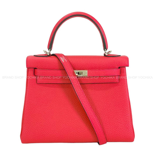 HERMES Shoulder bag Kelly25 Retourne Framboise Veau Togo Silver HW Stamp Z[EXCELLENT][Authentic]