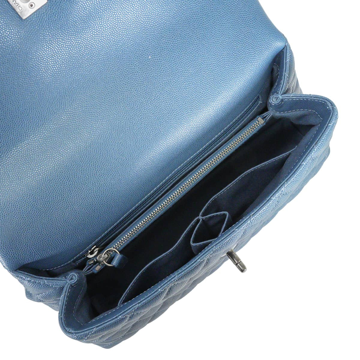 [Pre-loved] CHANEL Handbag Matelasse Coco Handle 29 Large Top Handle Flap Navy Graind Calf(Caviarskin) Antique Silver HW A92991[LIKE NEW][Authentic]