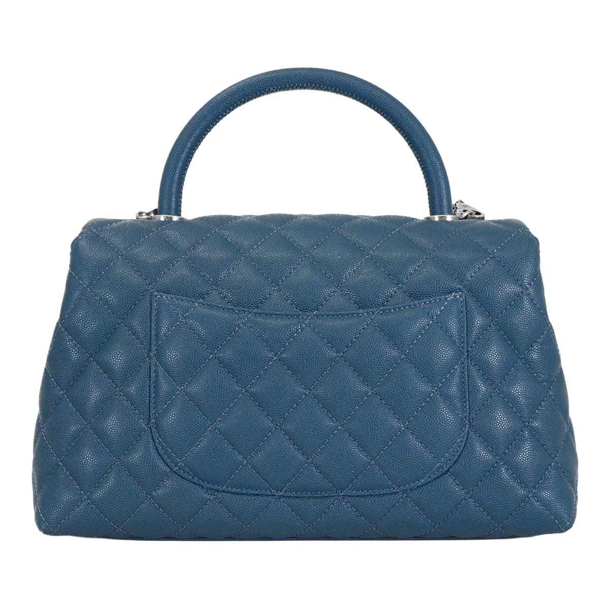 [Pre-loved] CHANEL Handbag Matelasse Coco Handle 29 Large Top Handle Flap Navy Graind Calf(Caviarskin) Antique Silver HW A92991[LIKE NEW][Authentic]