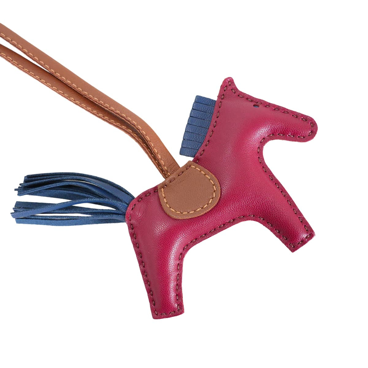 [Pre-loved] HERMES bag charm Rodeo PM Rubis/Bleu de Malte/Fauve Agneau Milo[LIKE NEW][Authentic]