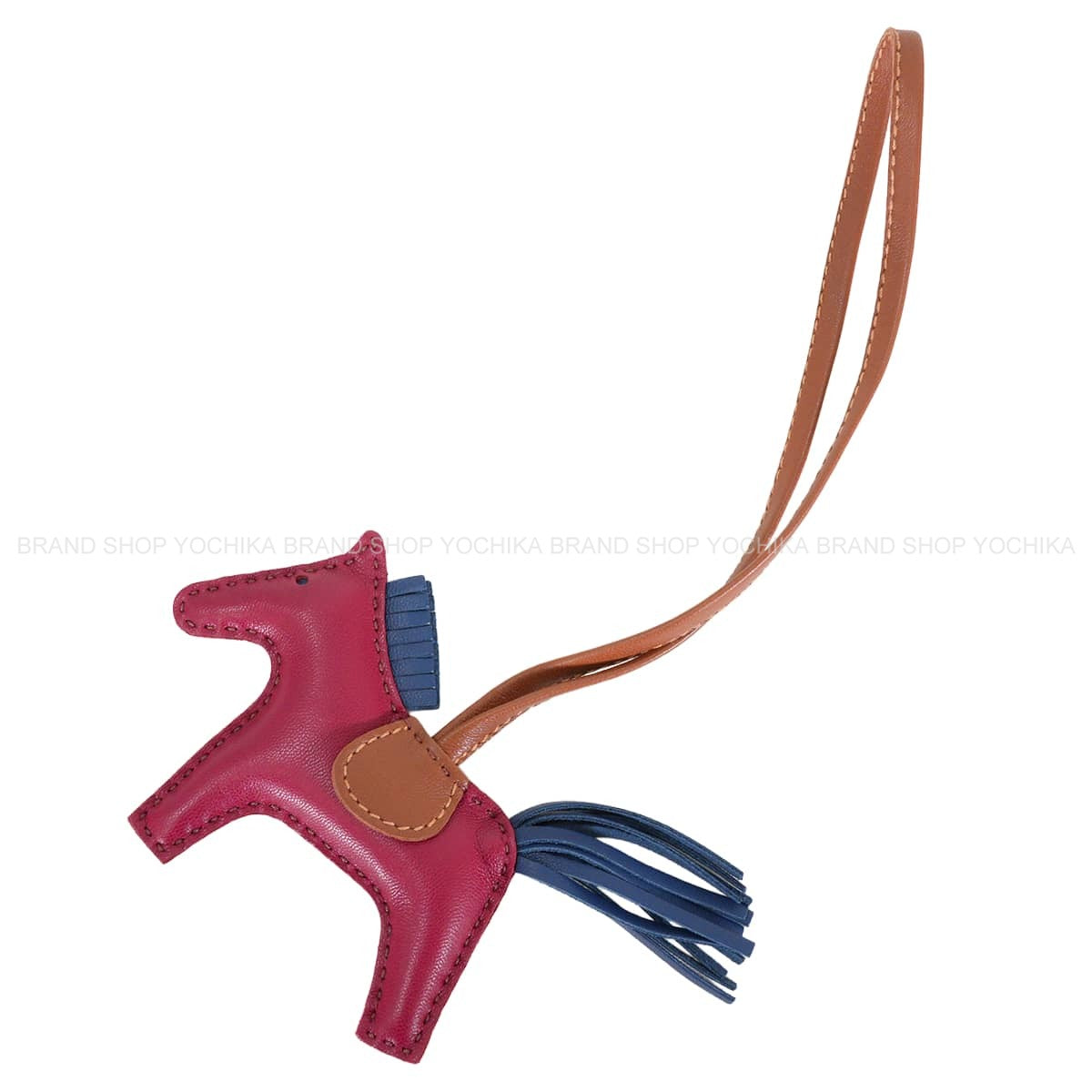 [Pre-loved] HERMES bag charm Rodeo PM Rubis/Bleu de Malte/Fauve Agneau Milo[LIKE NEW][Authentic]