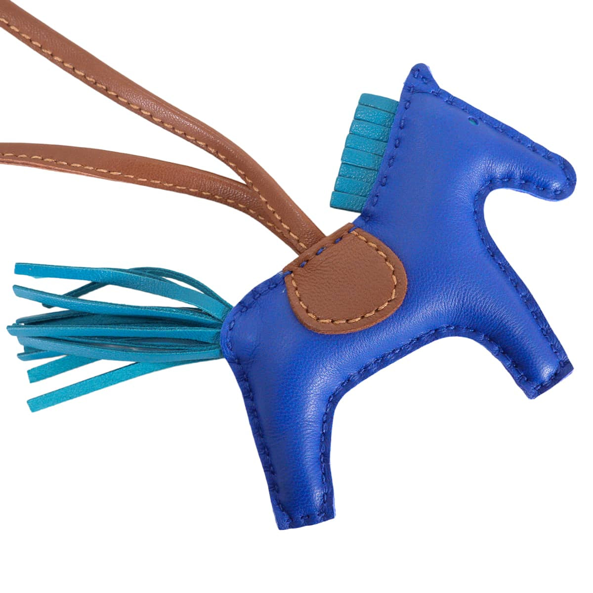 [Pre-loved] HERMES bag charm Rodeo PM Bleu Electrique/Bleu Izmir/Fauve Agneau Milo[LIKE NEW][Authentic]
