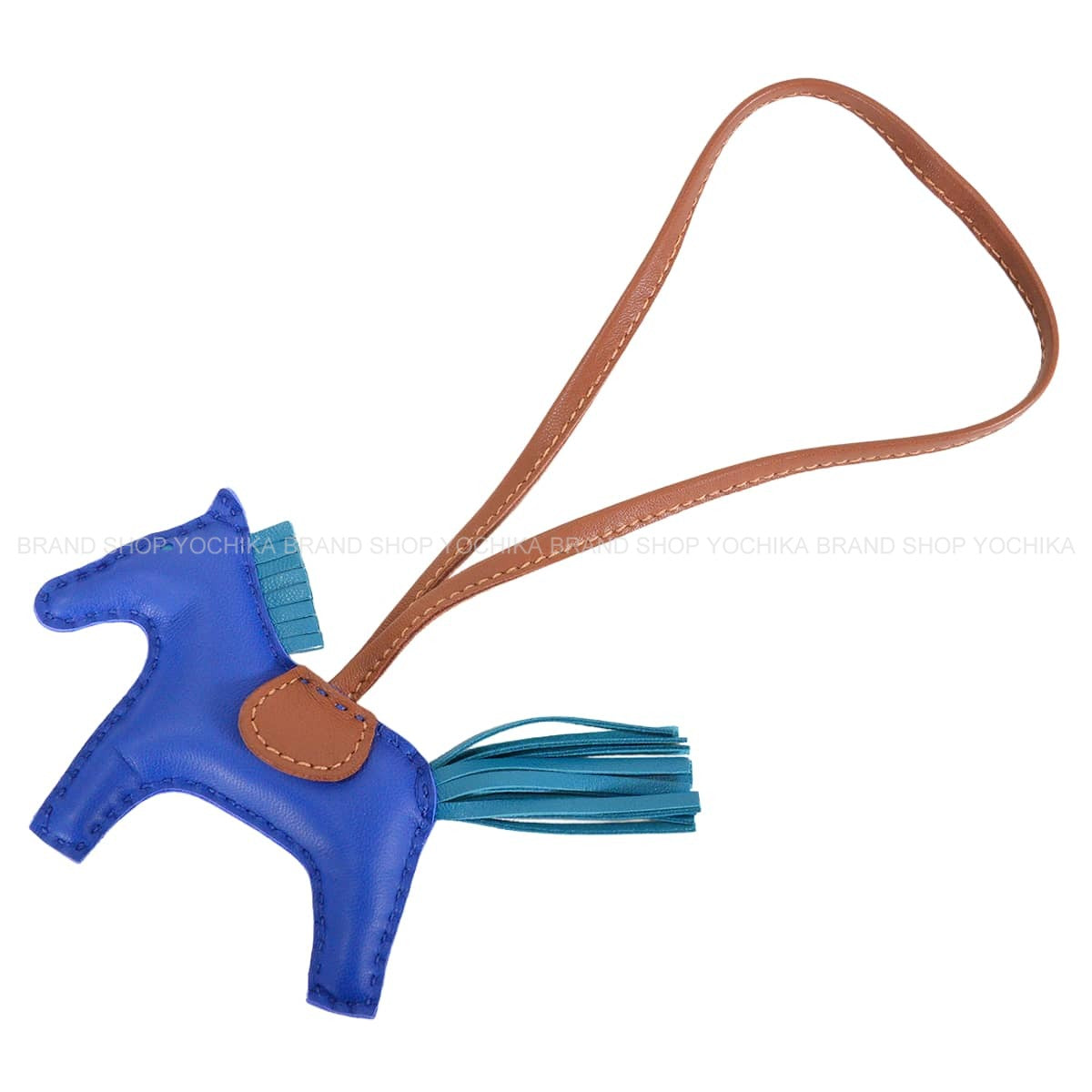 [Pre-loved] HERMES bag charm Rodeo PM Bleu Electrique/Bleu Izmir/Fauve Agneau Milo[LIKE NEW][Authentic]