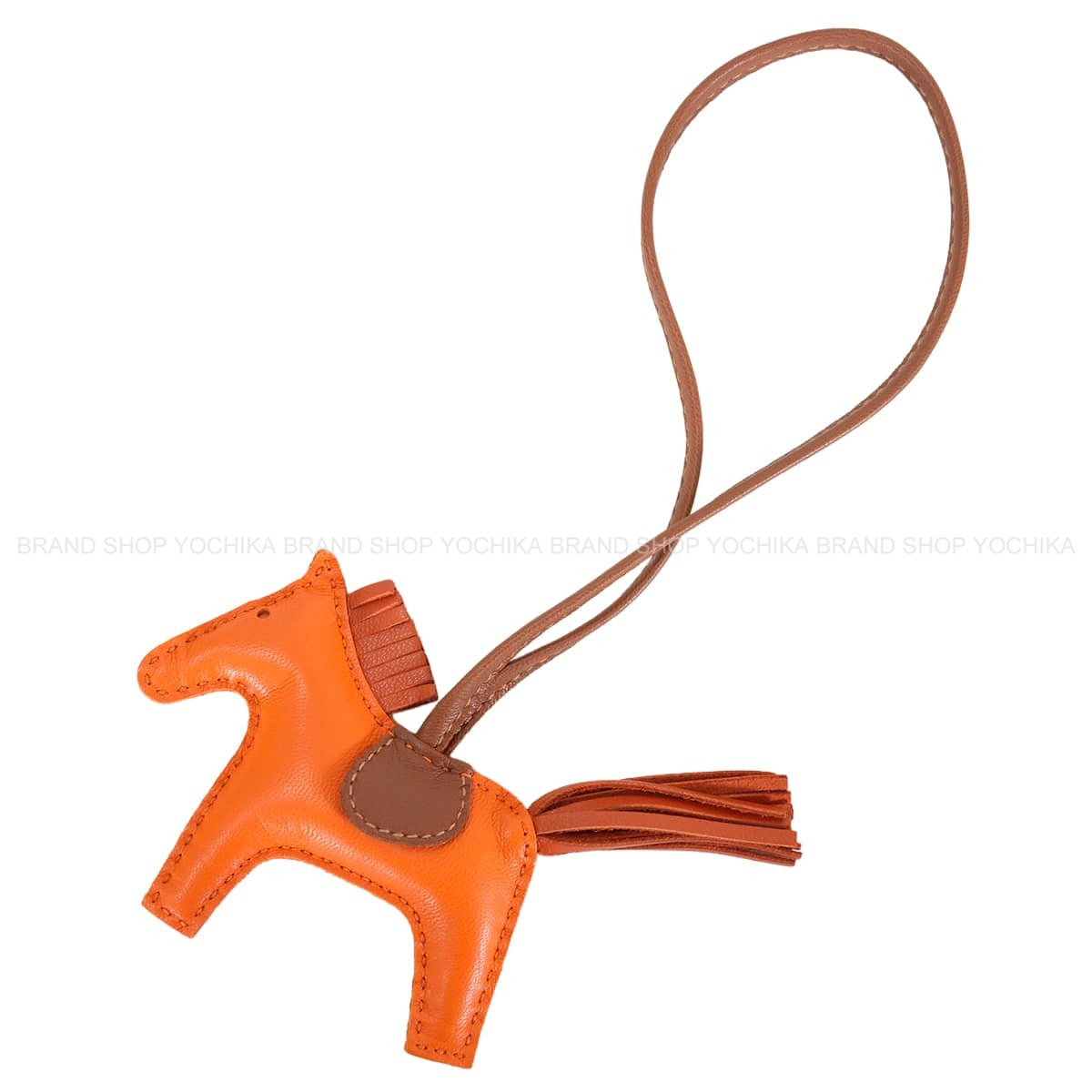 HERMES bag charm Rodeo PM Feu Orange/Cornaline/Fauve Agneau Milo[EXCELLENT][Authentic]