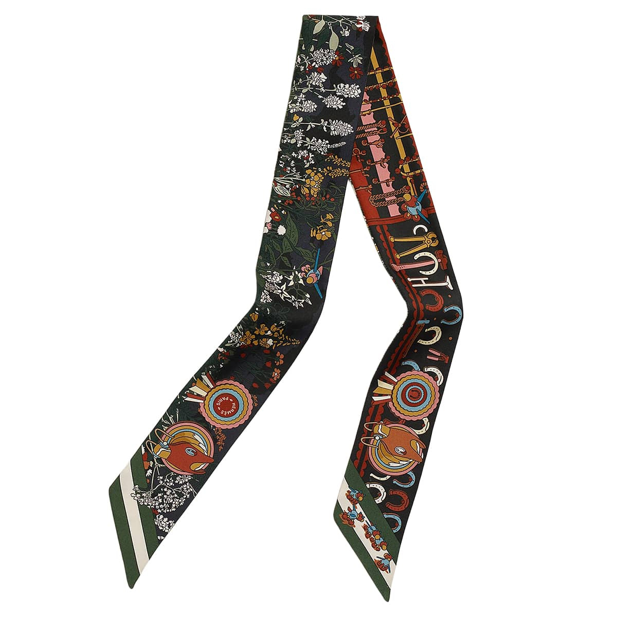 HERMES scarf Twilly Pony Pit Stop Vert Loden/Pink/Blue Silk100%[BRAND NEW][Authentic]
