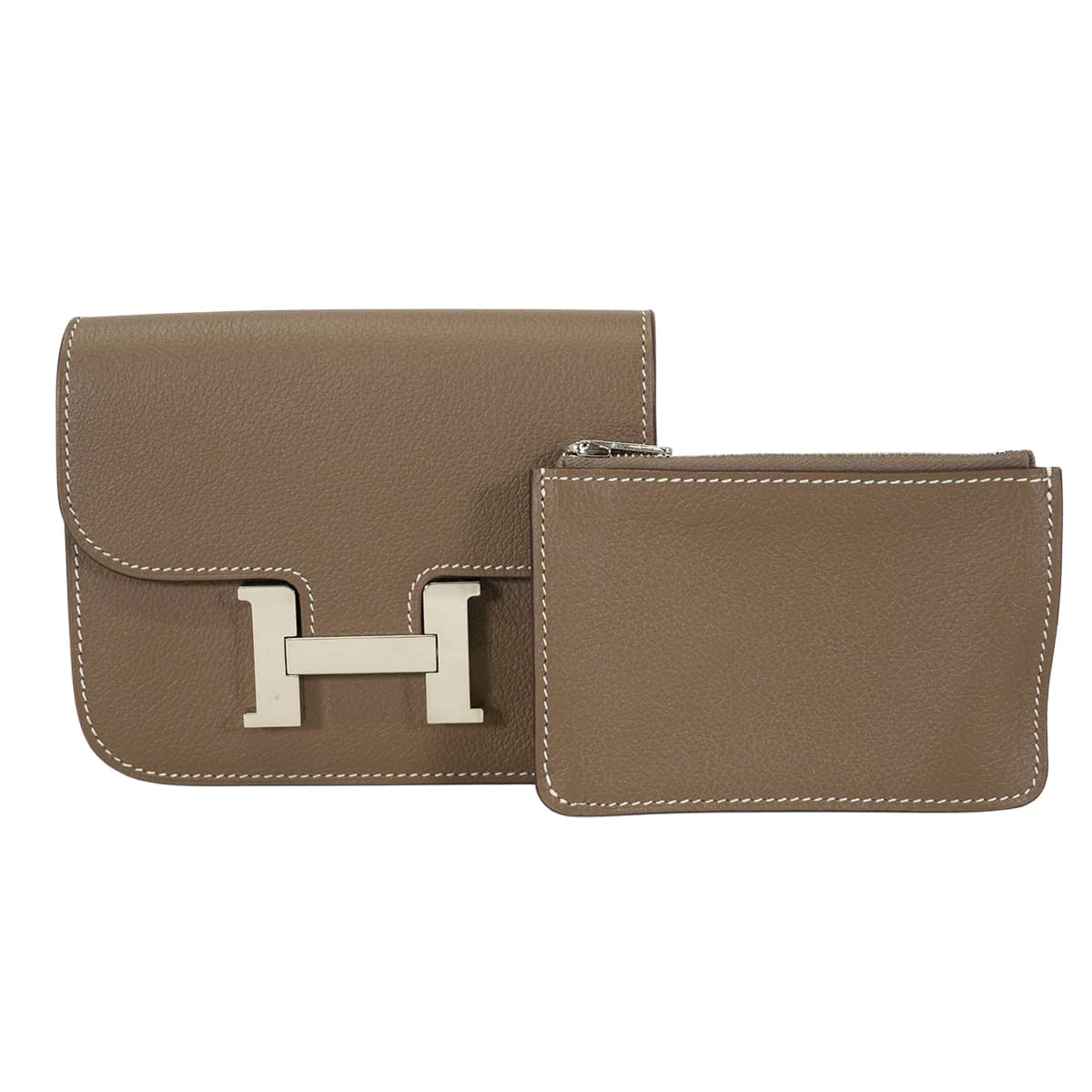 HERMES Bi-fold wallet Constance Slim Etoupe Evercolor Silver HW Stamp U[EXCELLENT][Authentic]