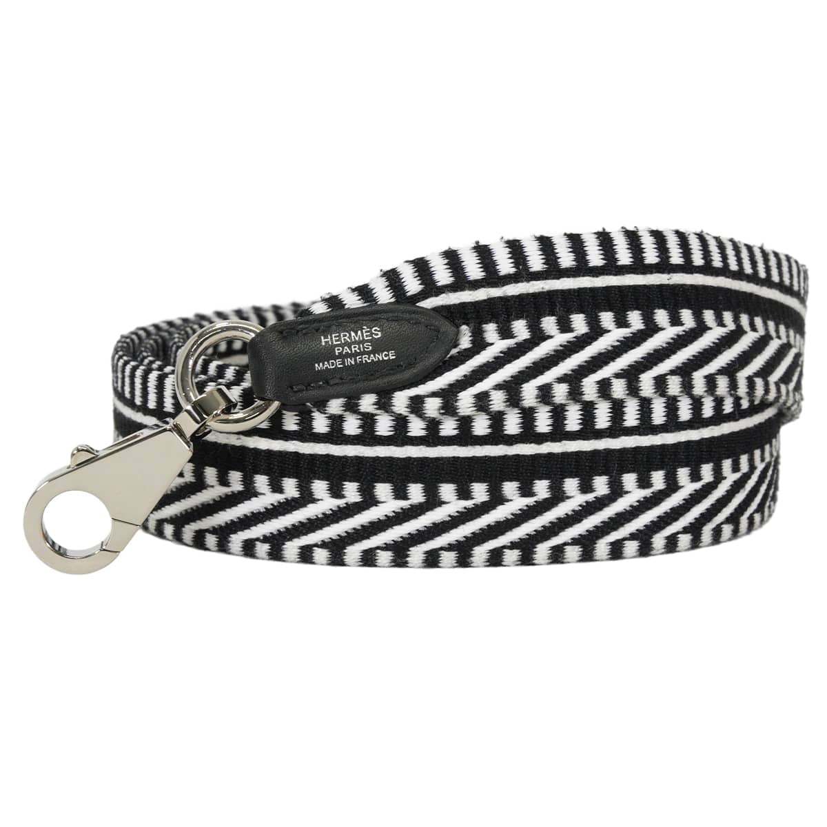 HERMES shoulder strap Bandouliere 25mm 105cm Sangles Caval Noir (Black)/Blanc (White) Toile/Swift Silver HW Stamp B[EXCELLENT][Authentic]
