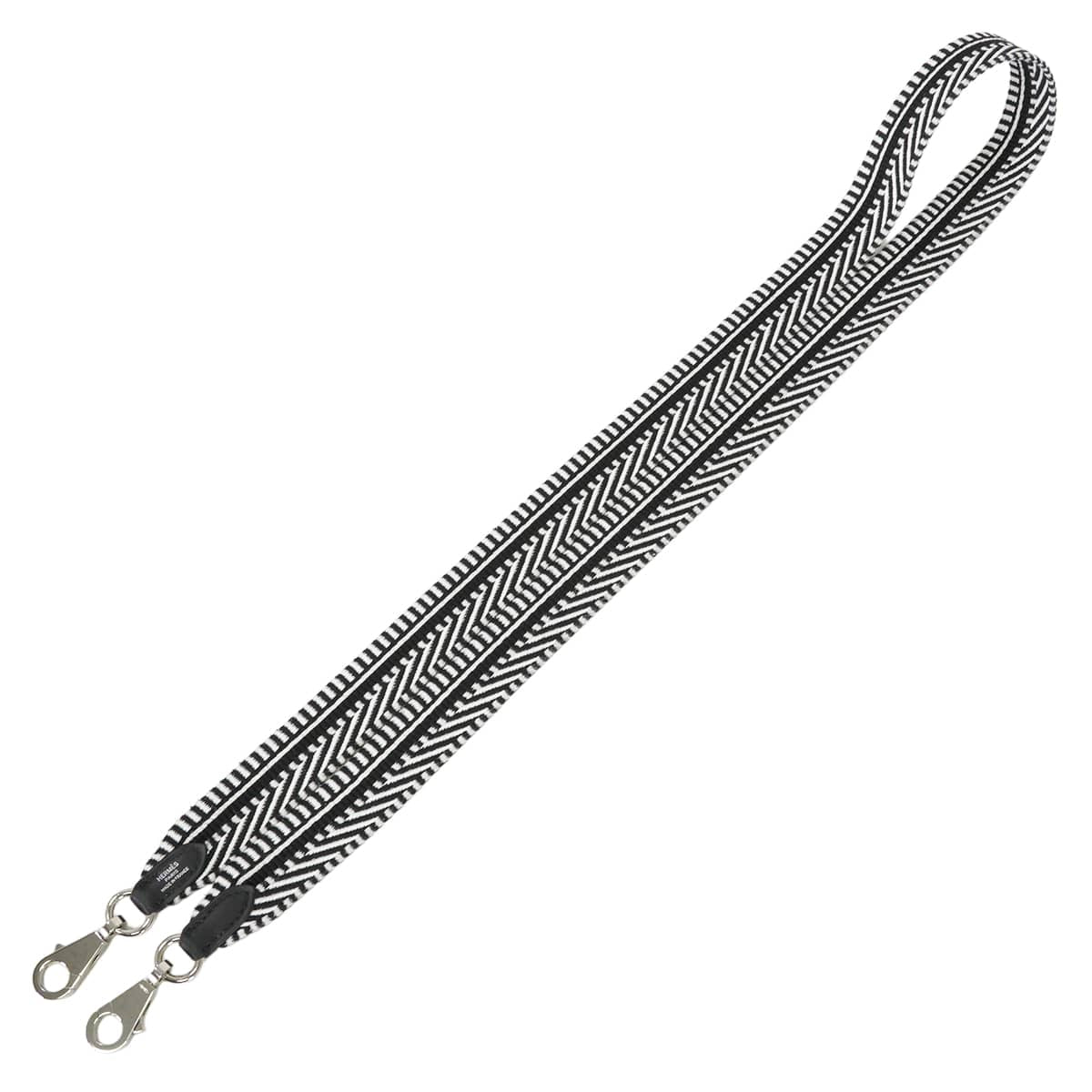 HERMES shoulder strap Bandouliere 25mm 105cm Sangles Caval Noir (Black)/Blanc (White) Toile/Swift Silver HW Stamp B[EXCELLENT][Authentic]