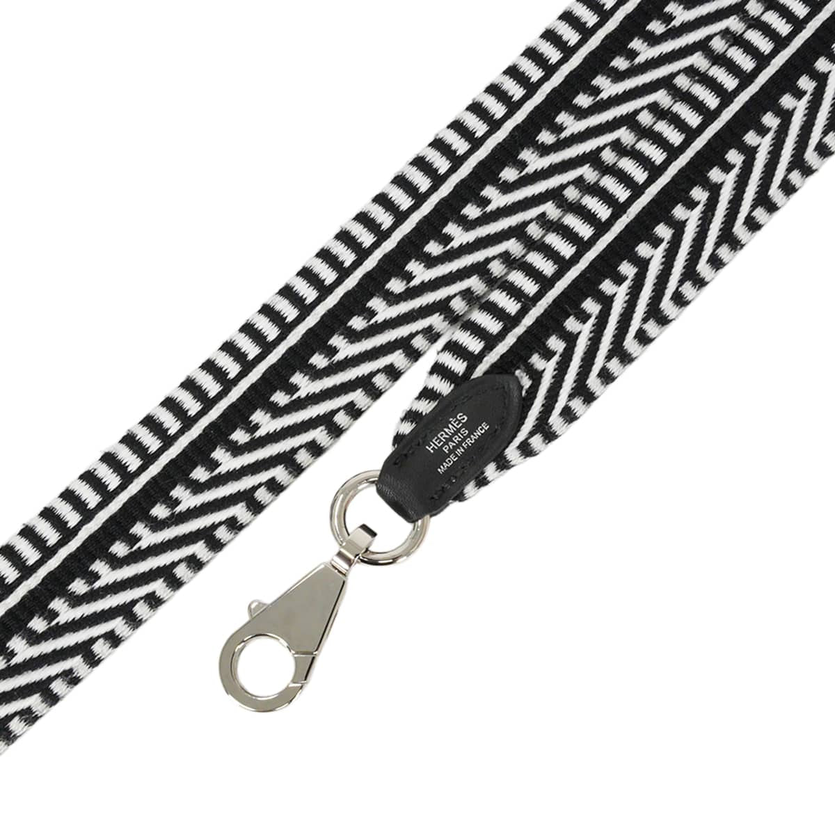 HERMES shoulder strap Bandouliere 25mm 105cm Sangles Caval Noir (Black)/Blanc (White) Toile/Swift Silver HW Stamp B[EXCELLENT][Authentic]