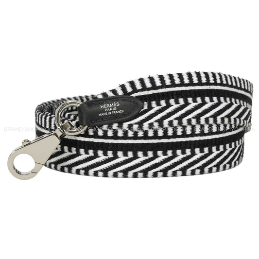 HERMES shoulder strap Bandouliere 25mm 105cm Sangles Caval Noir (Black)/Blanc (White) Toile/Swift Silver HW Stamp B[EXCELLENT][Authentic]