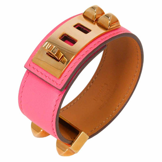 [Pre-loved] HERMES bracelet Bangle COLLIER DE CHIEN24 #T2 Rose Azalee Veau Swift Gold HW Stamp Z[LIKE NEW][Authentic]