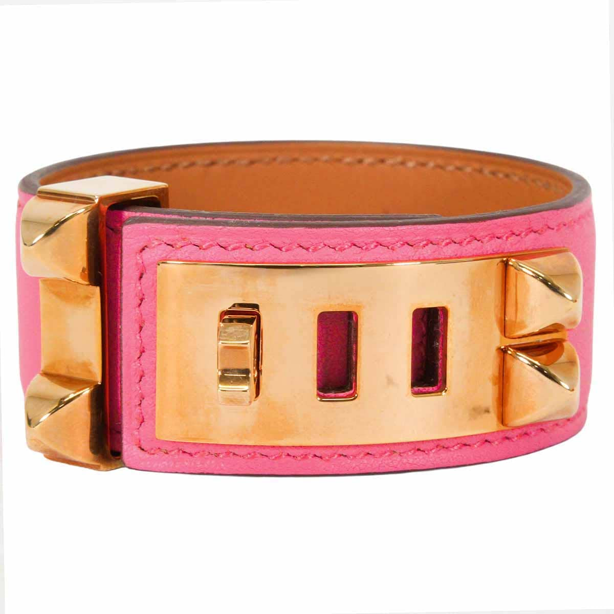 [Pre-loved] HERMES bracelet Bangle COLLIER DE CHIEN24 #T2 Rose Azalee Veau Swift Gold HW Stamp Z[LIKE NEW][Authentic]