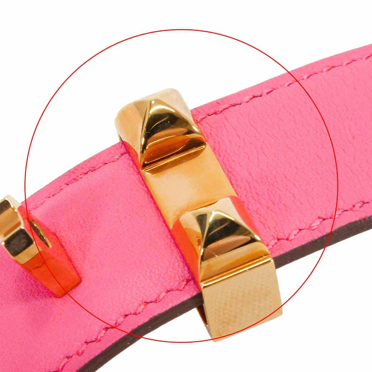 [Pre-loved] HERMES bracelet Bangle COLLIER DE CHIEN24 #T2 Rose Azalee Veau Swift Gold HW Stamp Z[LIKE NEW][Authentic]
