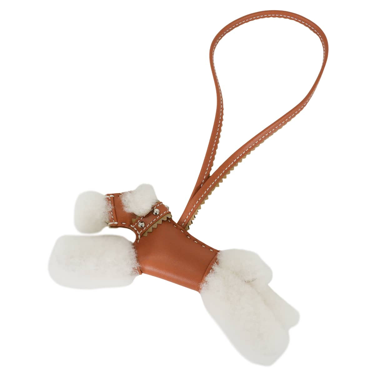 HERMES bag charm Buddy with Studs Collar Gold/Poussiere/Ecru Agneau Milo/Mouton Silver HW Stamp K[BRAND NEW][Authentic]