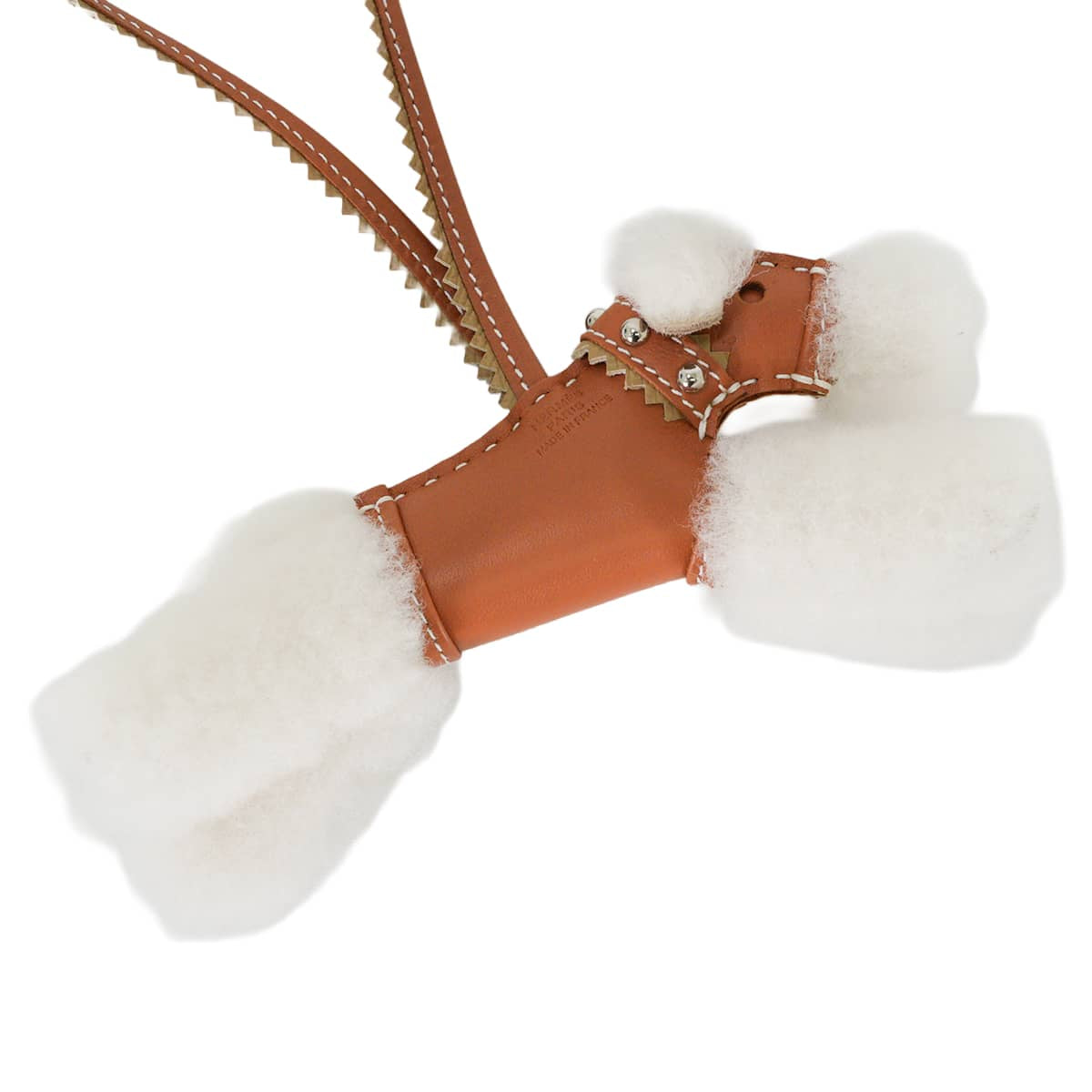HERMES bag charm Buddy with Studs Collar Gold/Poussiere/Ecru Agneau Milo/Mouton Silver HW Stamp K[BRAND NEW][Authentic]