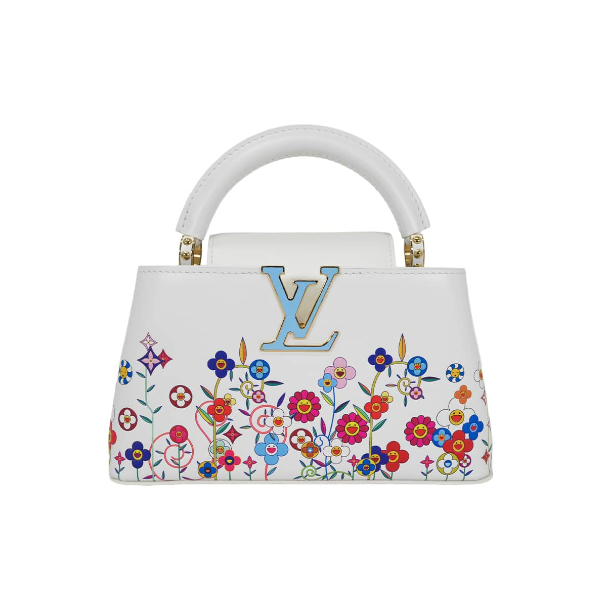 LOUIS VUITTON Handbag LV×TM Takashi Murakami Capucines EW Mini Blanc (White)/Multicolor Calf Leather Gold HW M13246[EXCELLENT][Authentic]