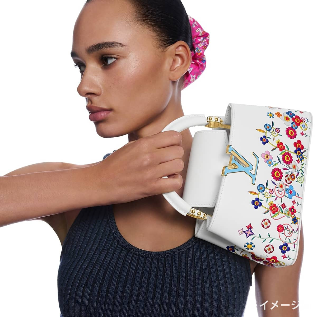 LOUIS VUITTON Handbag LV×TM Takashi Murakami Capucines EW Mini Blanc (White)/Multicolor Calf Leather Gold HW M13246[EXCELLENT][Authentic]