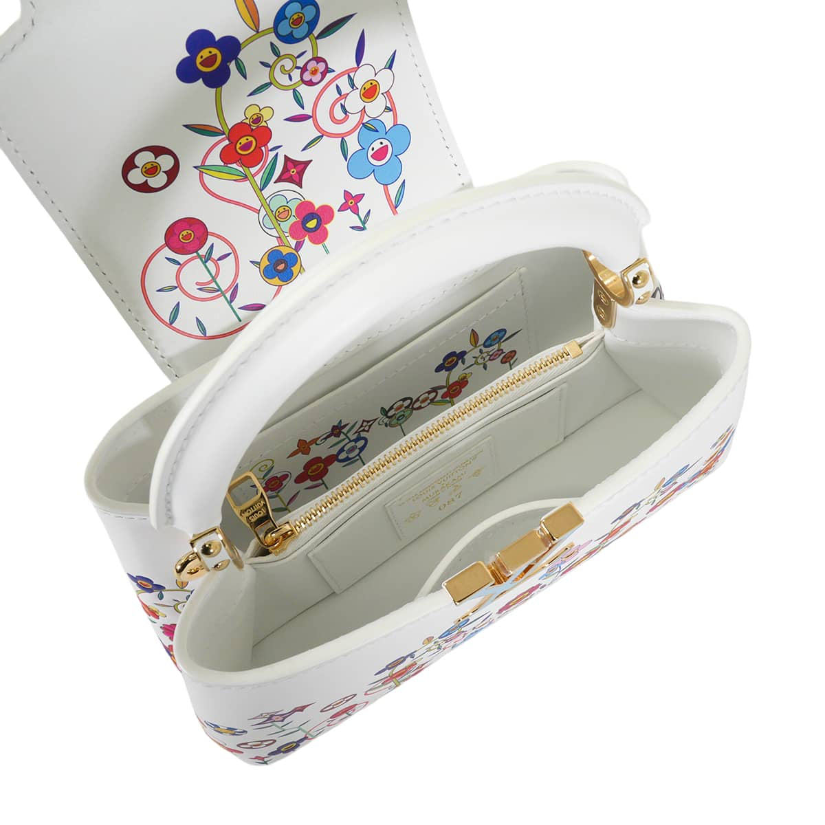 LOUIS VUITTON Handbag LV×TM Takashi Murakami Capucines EW Mini Blanc (White)/Multicolor Calf Leather Gold HW M13246[EXCELLENT][Authentic]