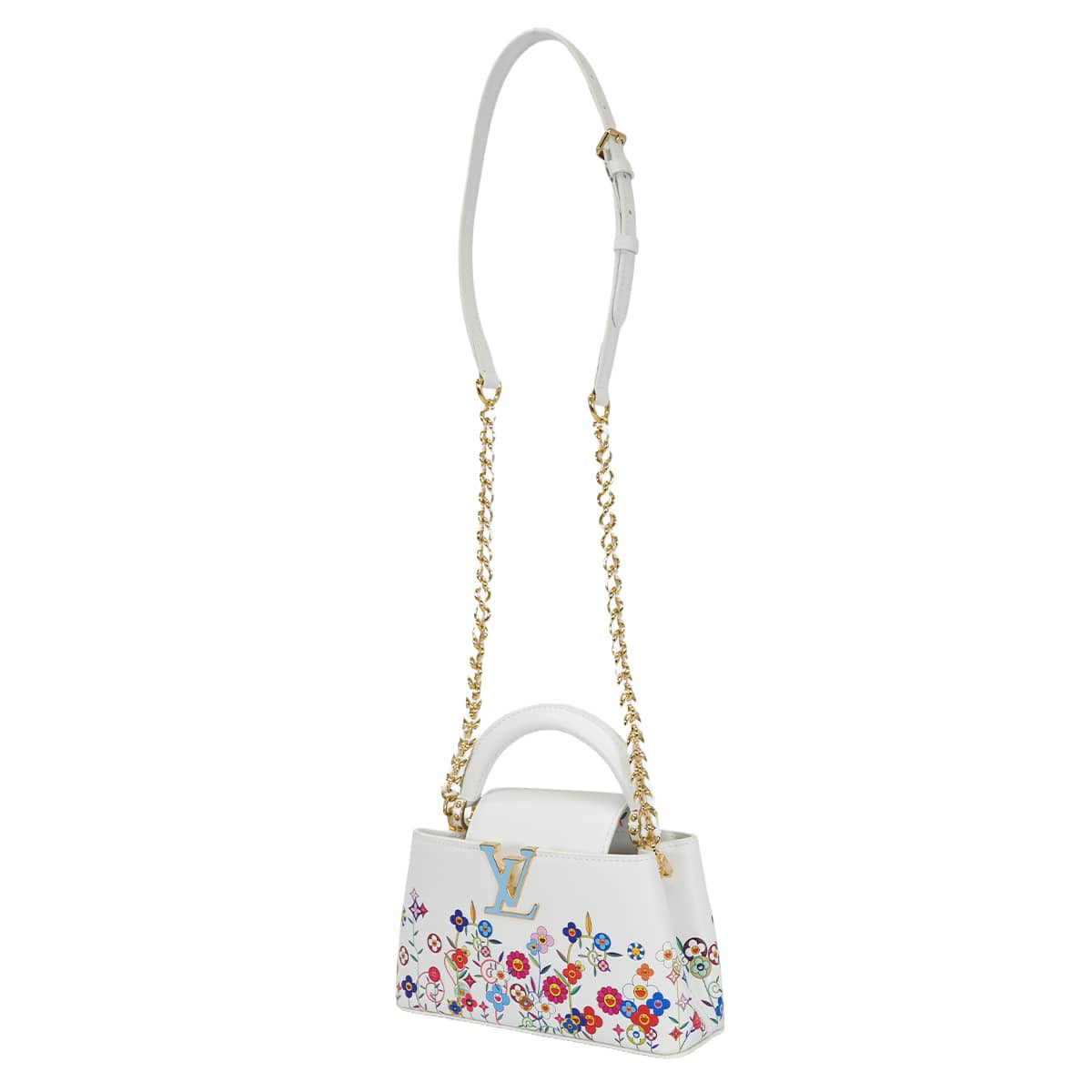 LOUIS VUITTON Handbag LV×TM Takashi Murakami Capucines EW Mini Blanc (White)/Multicolor Calf Leather Gold HW M13246[EXCELLENT][Authentic]