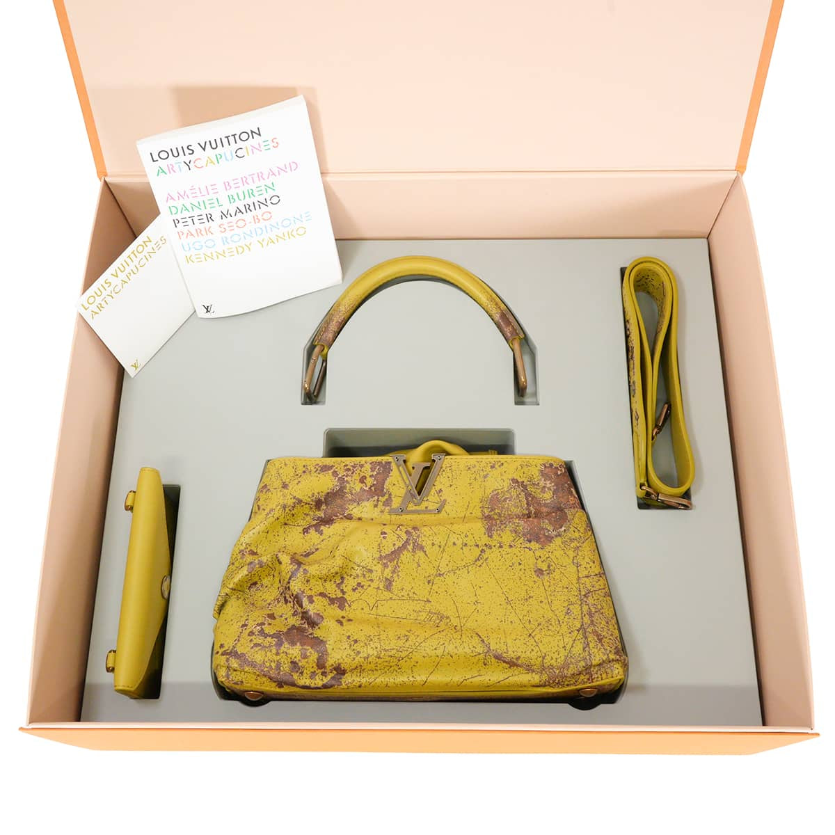 LOUIS VUITTON Handbag LV x KY Kennedy Yanko Artycapucines MMMustard/Brown/Light Gray Cow Leather/Rubber Antique Gold HW M21338[EXCELLENT][Authentic]