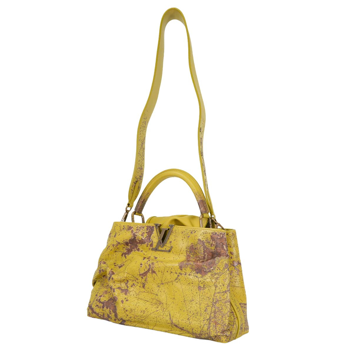 LOUIS VUITTON Handbag LV x KY Kennedy Yanko Artycapucines MMMustard/Brown/Light Gray Cow Leather/Rubber Antique Gold HW M21338[EXCELLENT][Authentic]
